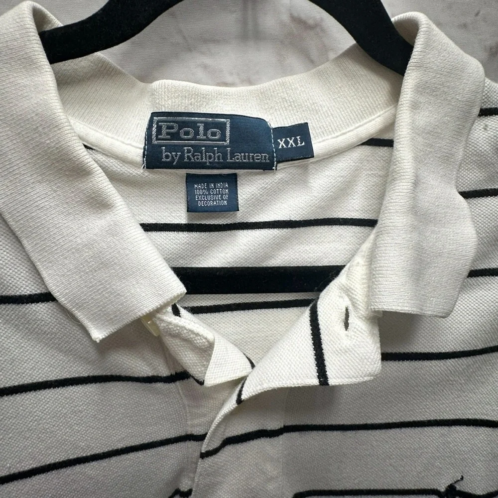Polo by Ralph Lauren Vtg. Polo shirt white blue stripe size XXL‎